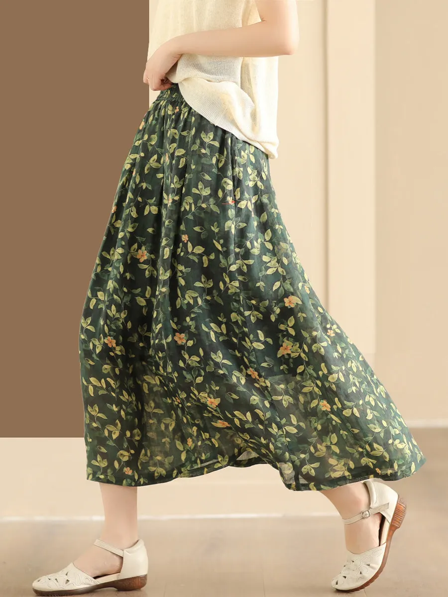 Summer Flower Women's Ramie A-line Skirt