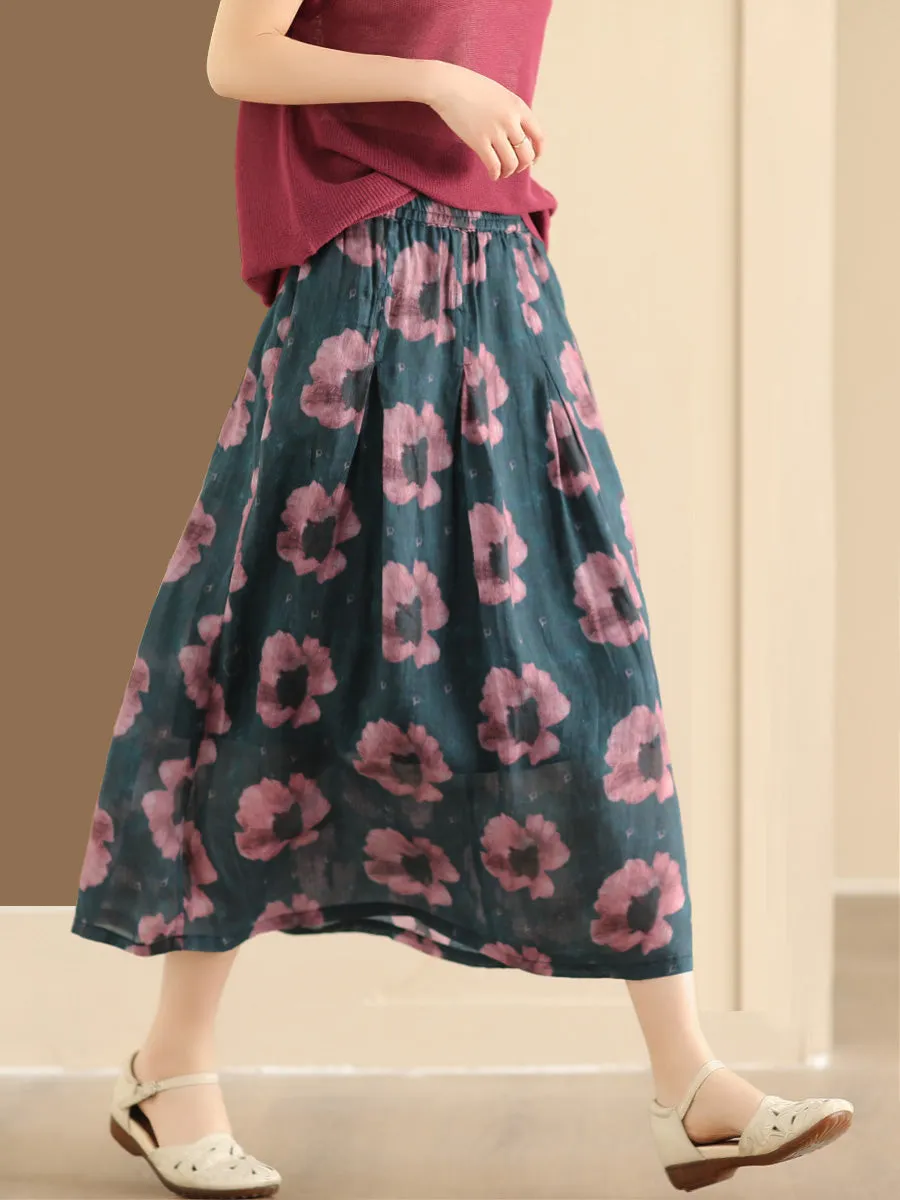 Summer Flower Women's Ramie A-line Skirt