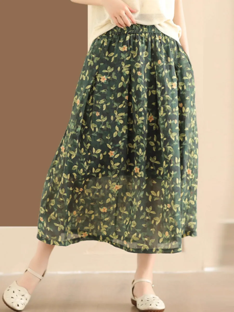 Summer Flower Women's Ramie A-line Skirt