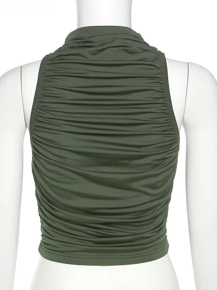 flattering sleeveless tank top with ruched pleats