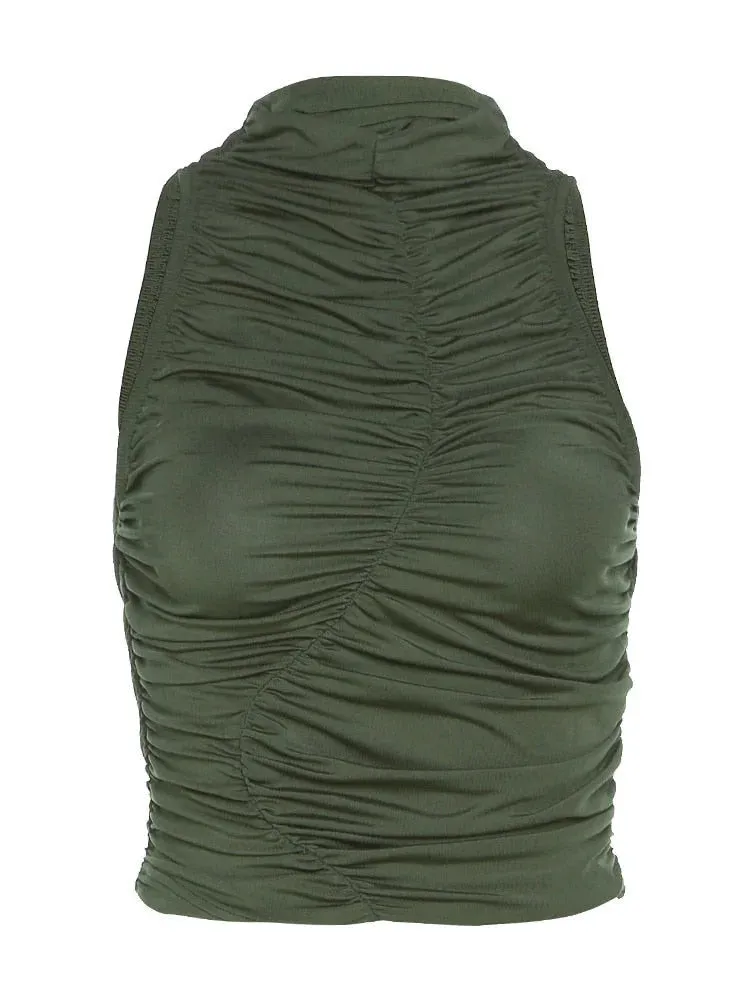 flattering sleeveless tank top with ruched pleats