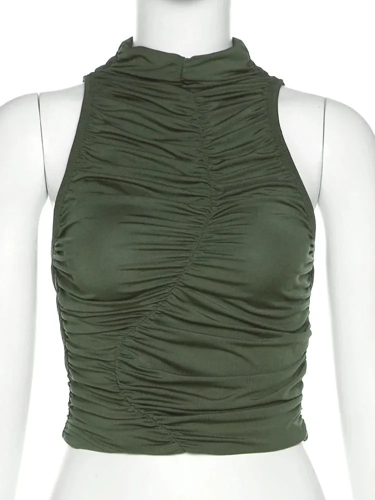 flattering sleeveless tank top with ruched pleats