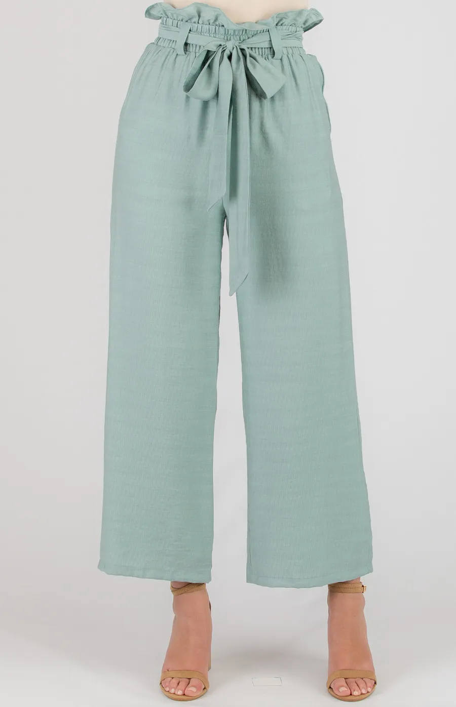 Textured Paper Bag Waist Cropped Pants with Belt (SPA350B)