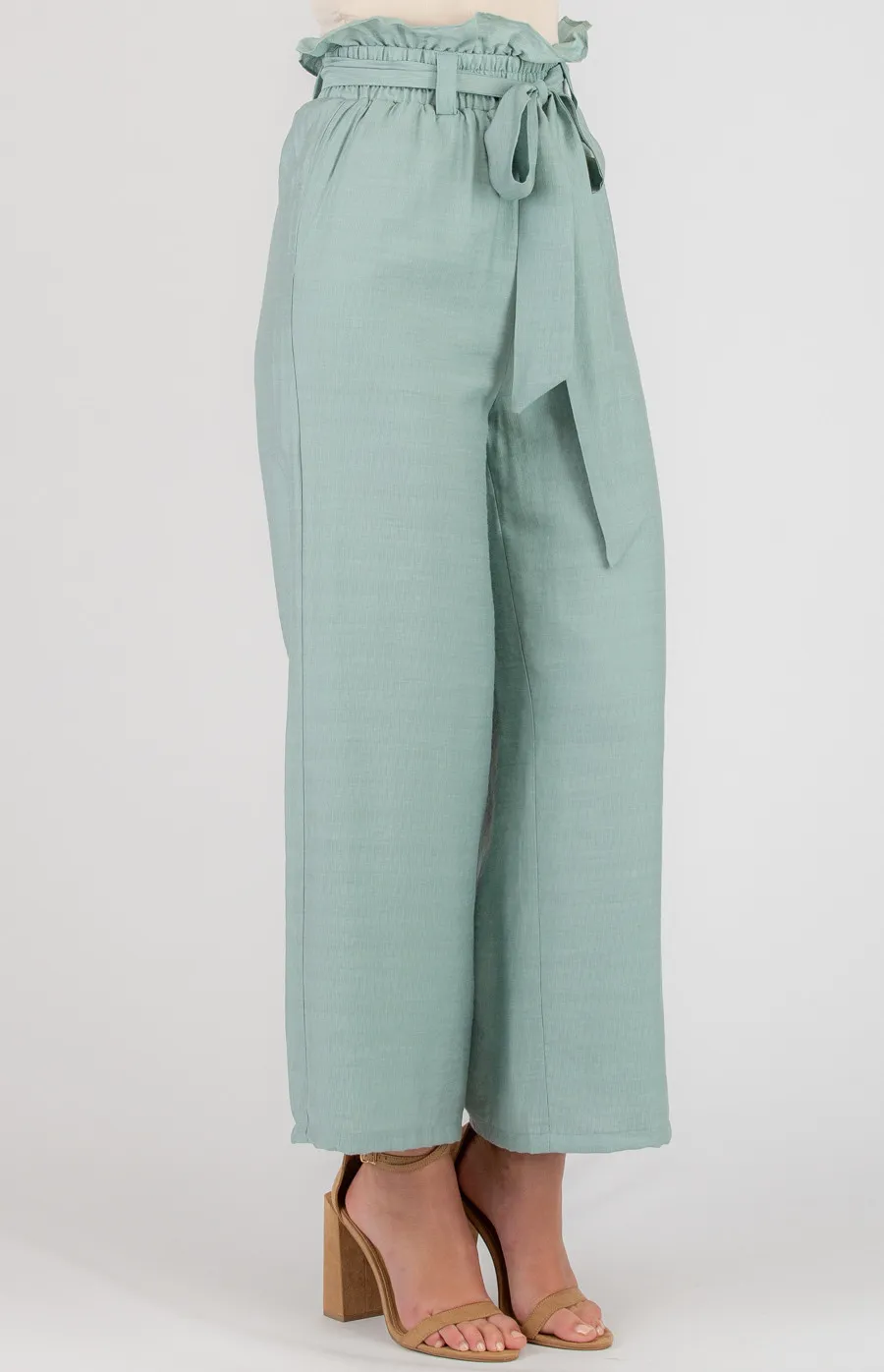 Textured Paper Bag Waist Cropped Pants with Belt (SPA350B)