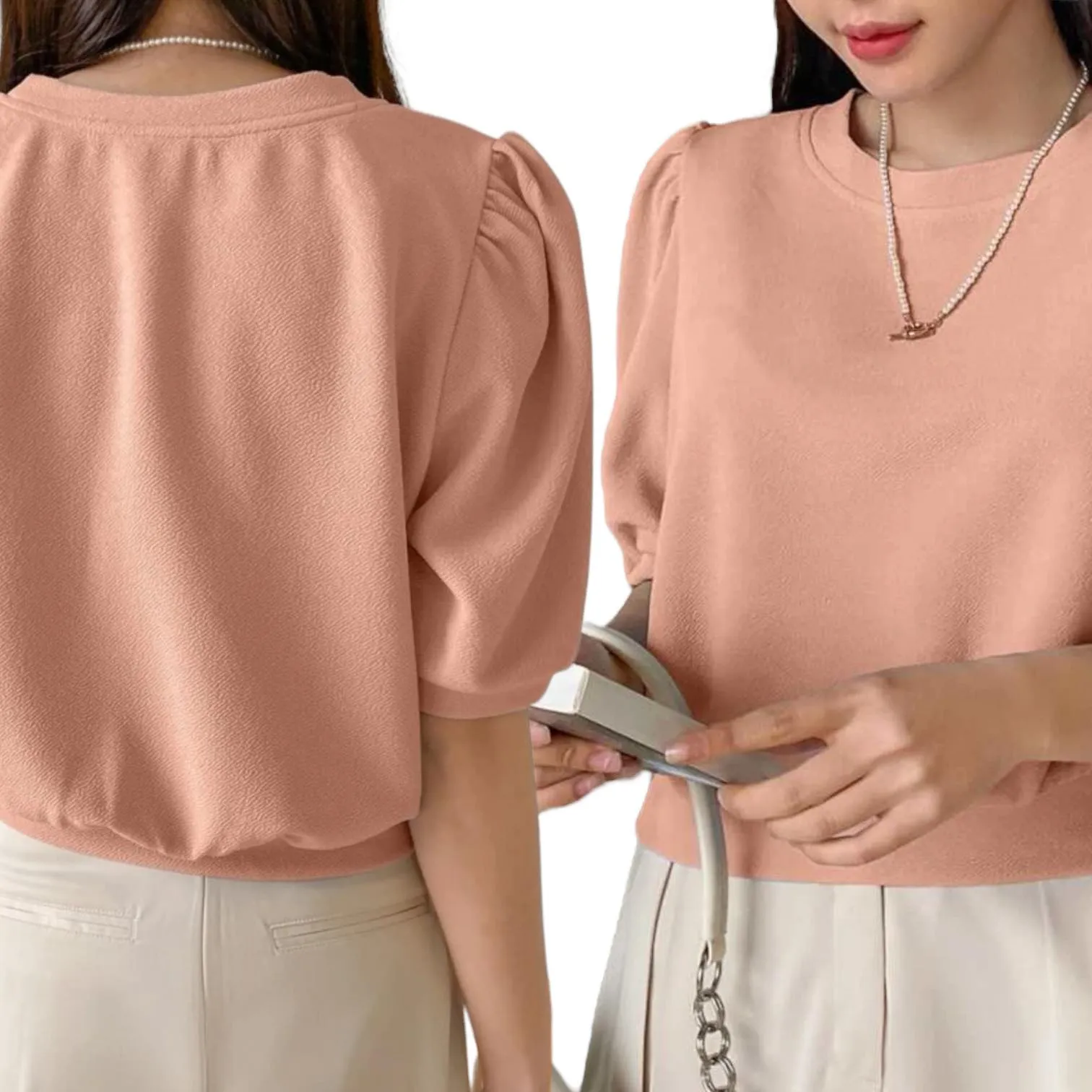 BLUSA Textured Stylish Puff Sleeve Top