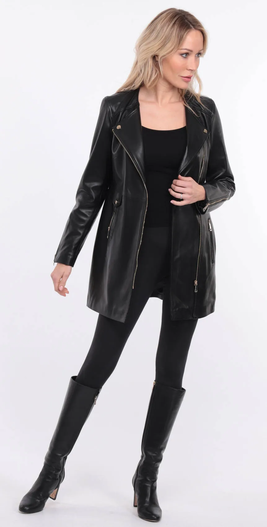 Three quarter leather woman black lamb flavie