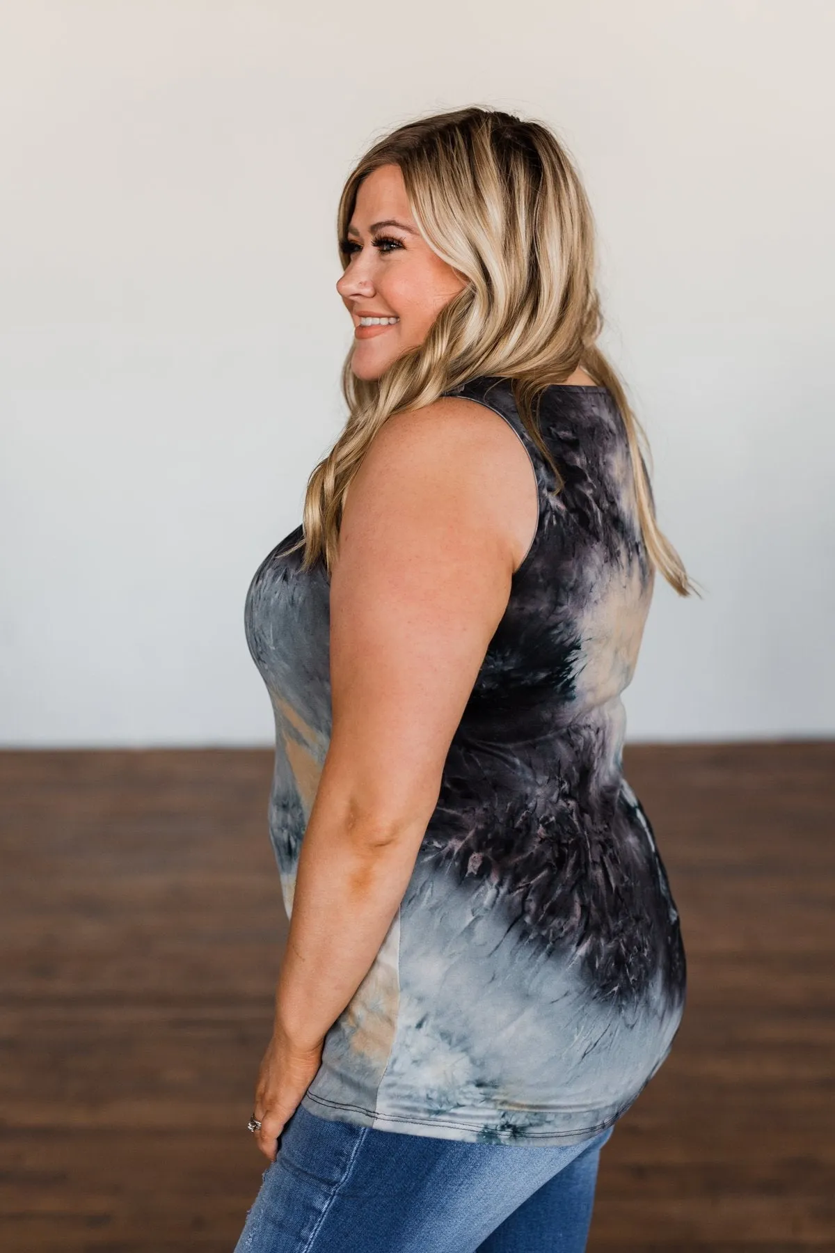 Tie Dye Tank Top- Charcoal, Tan, & Deep Navy