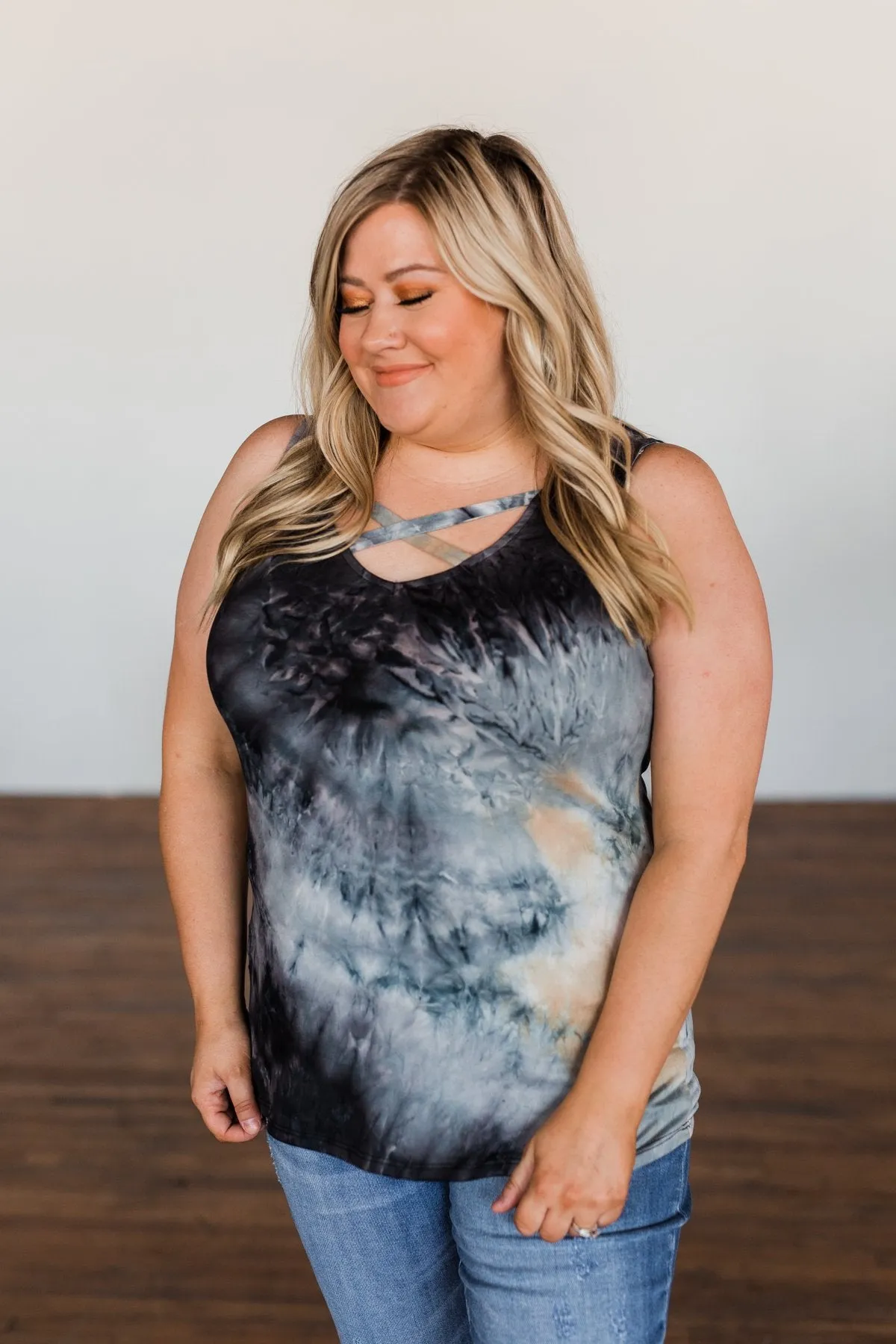 Tie Dye Tank Top- Charcoal, Tan, & Deep Navy