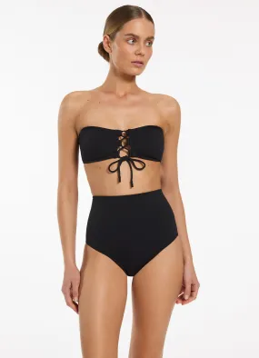 Black Bandeau Bikini Top with Tie Front