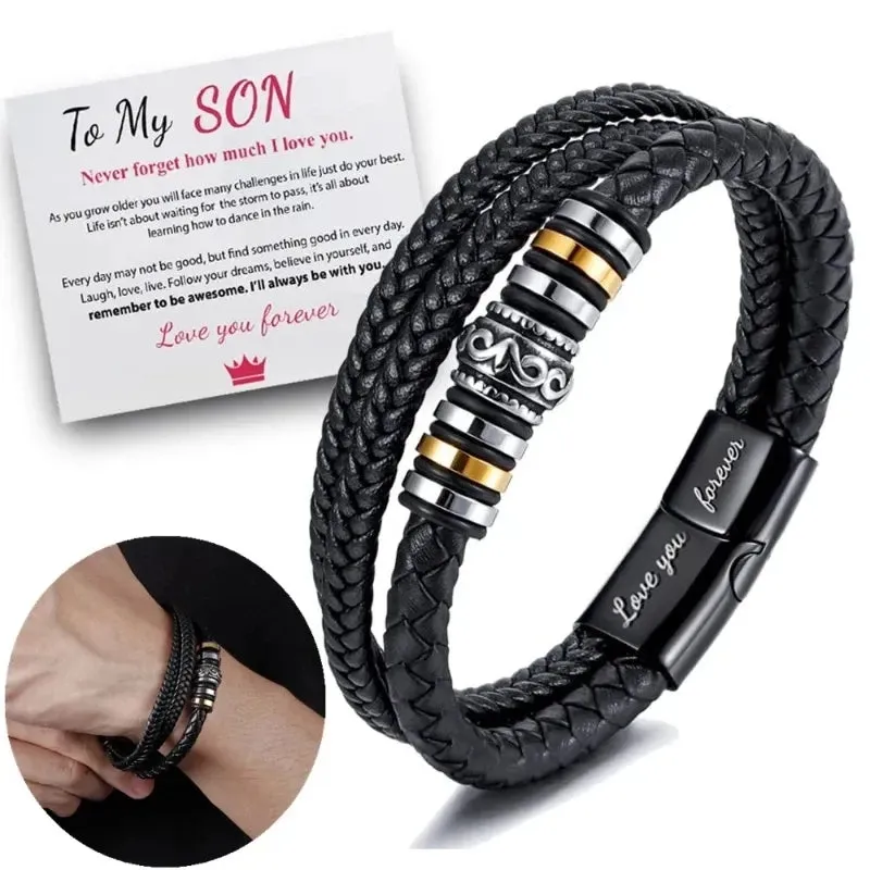 Heartfelt Son's Love Braided Leather Bracelet