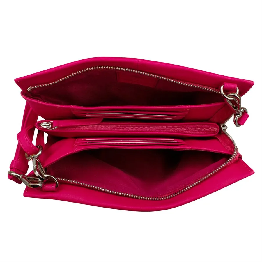 Triple Compartment Clutch in Indian Pink