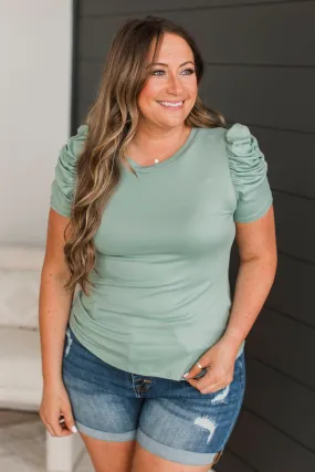 Trendy Sage Puff Sleeve Top