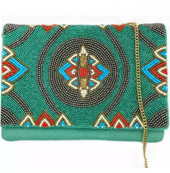 Turquoise Beaded Boho Western Clutch