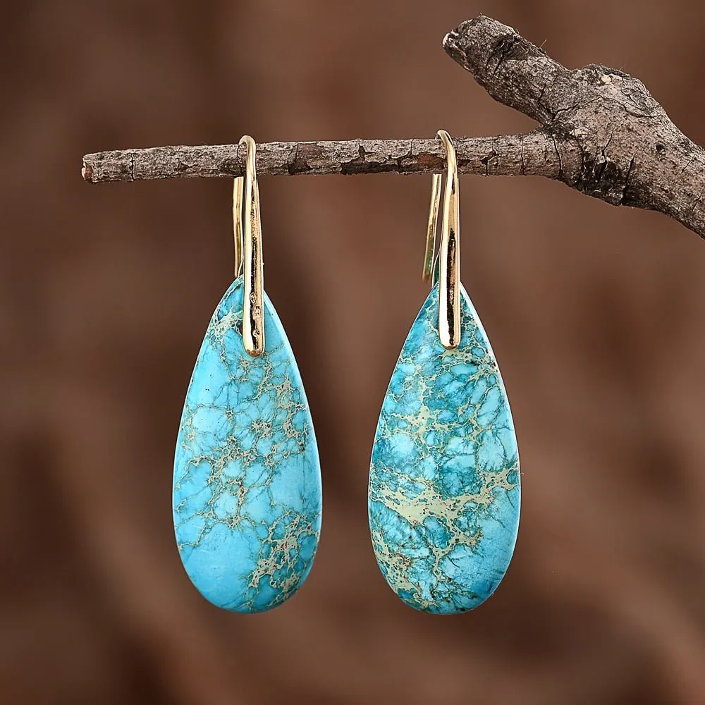 Turquoise Jasper Protection Drop Earrings