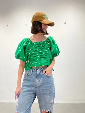 Versatile Dot Puff Sleeve Blouse Green