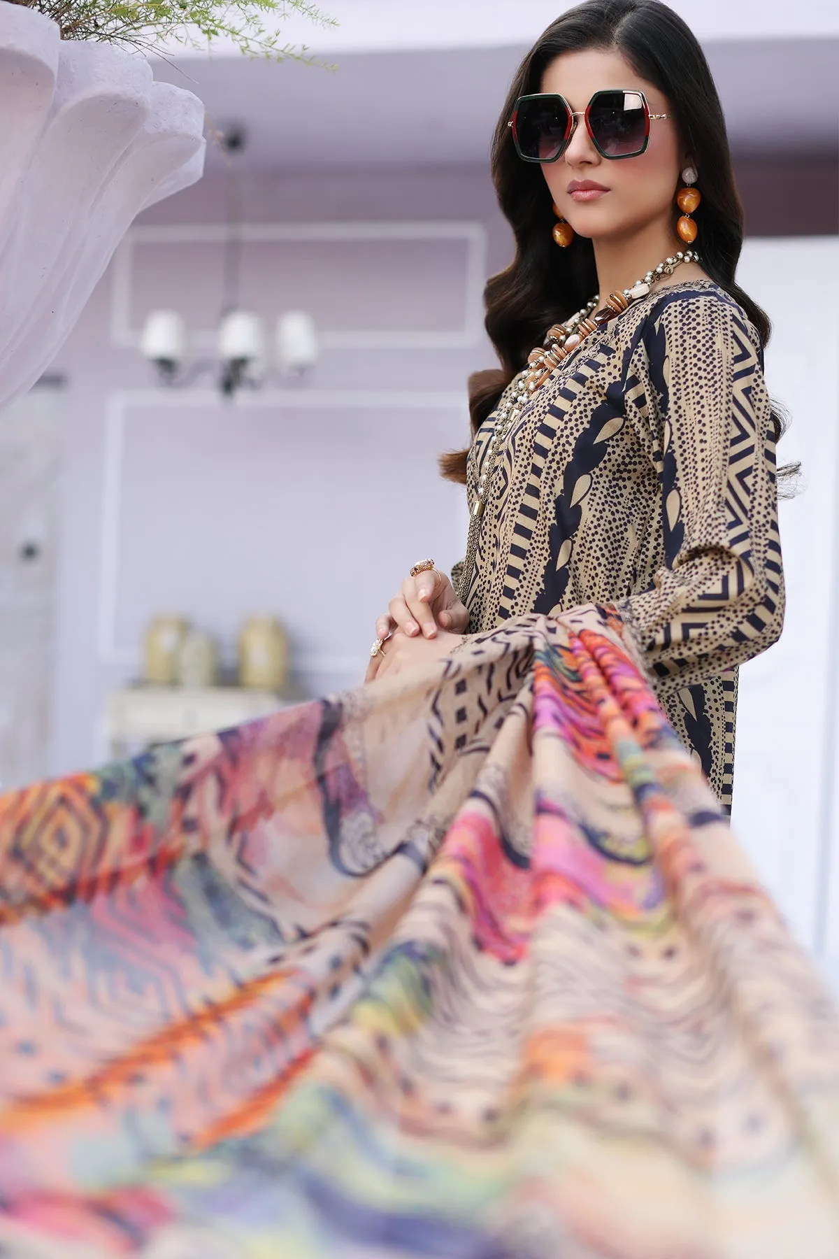 Embroidered Chiffon Dupatta with Unstitched Lawn Shirt & Trouser