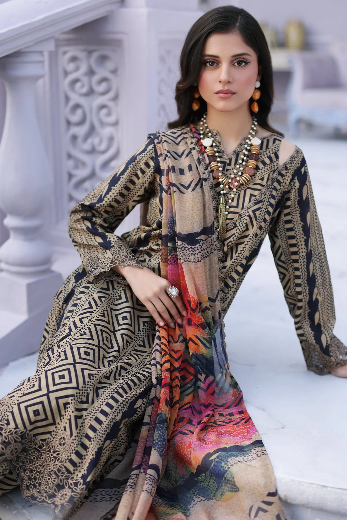 Embroidered Chiffon Dupatta with Unstitched Lawn Shirt & Trouser