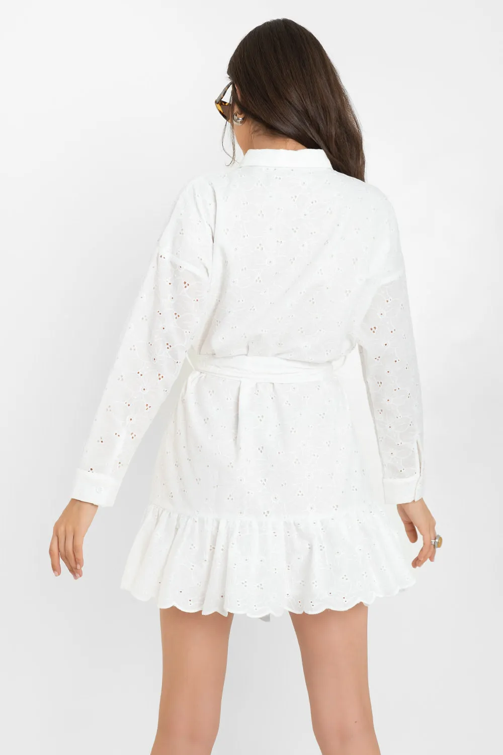 Eyelet Shirt Dress with Ruffle Belt