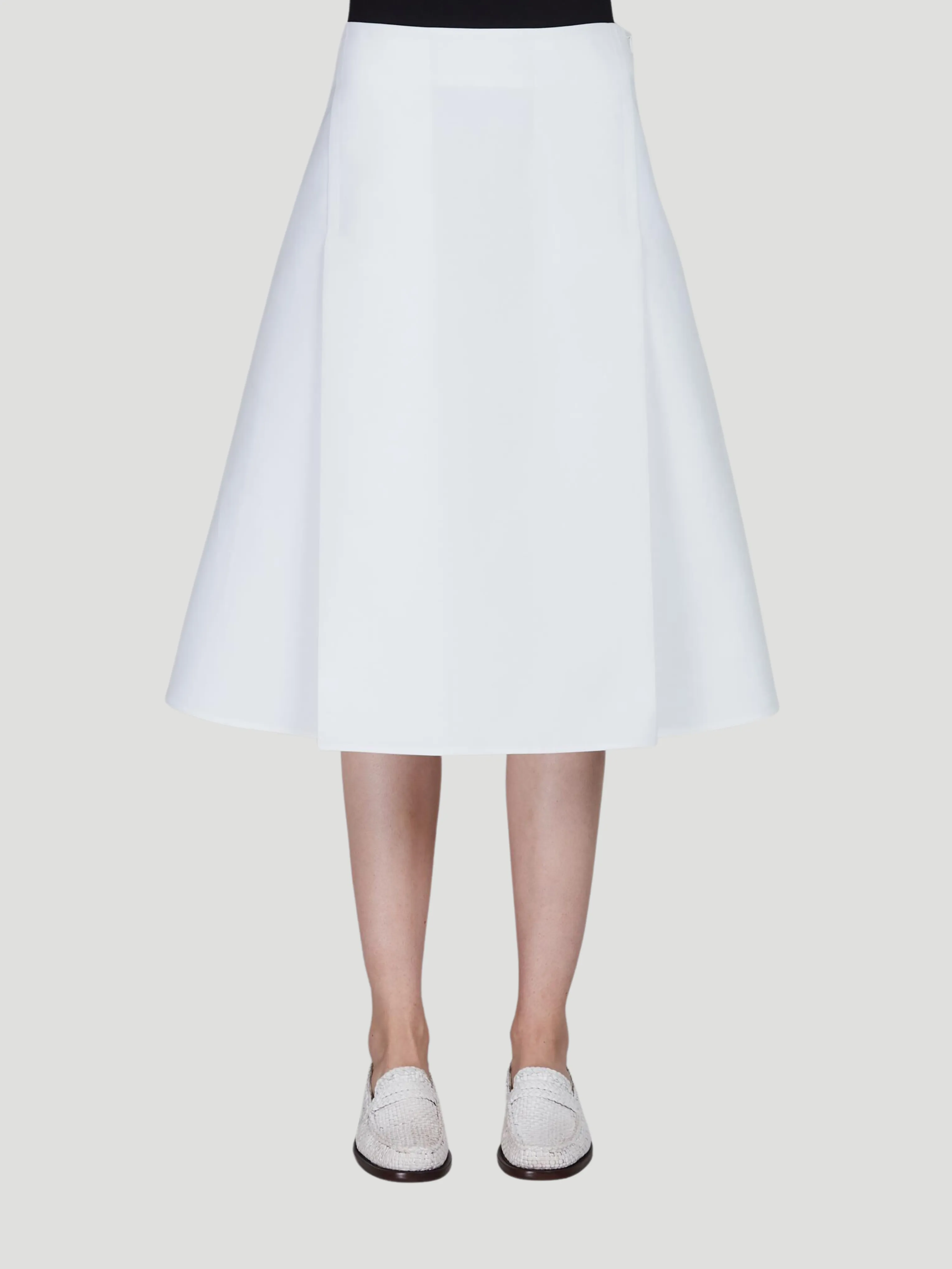 White Cotton A-Line Midi Skirt