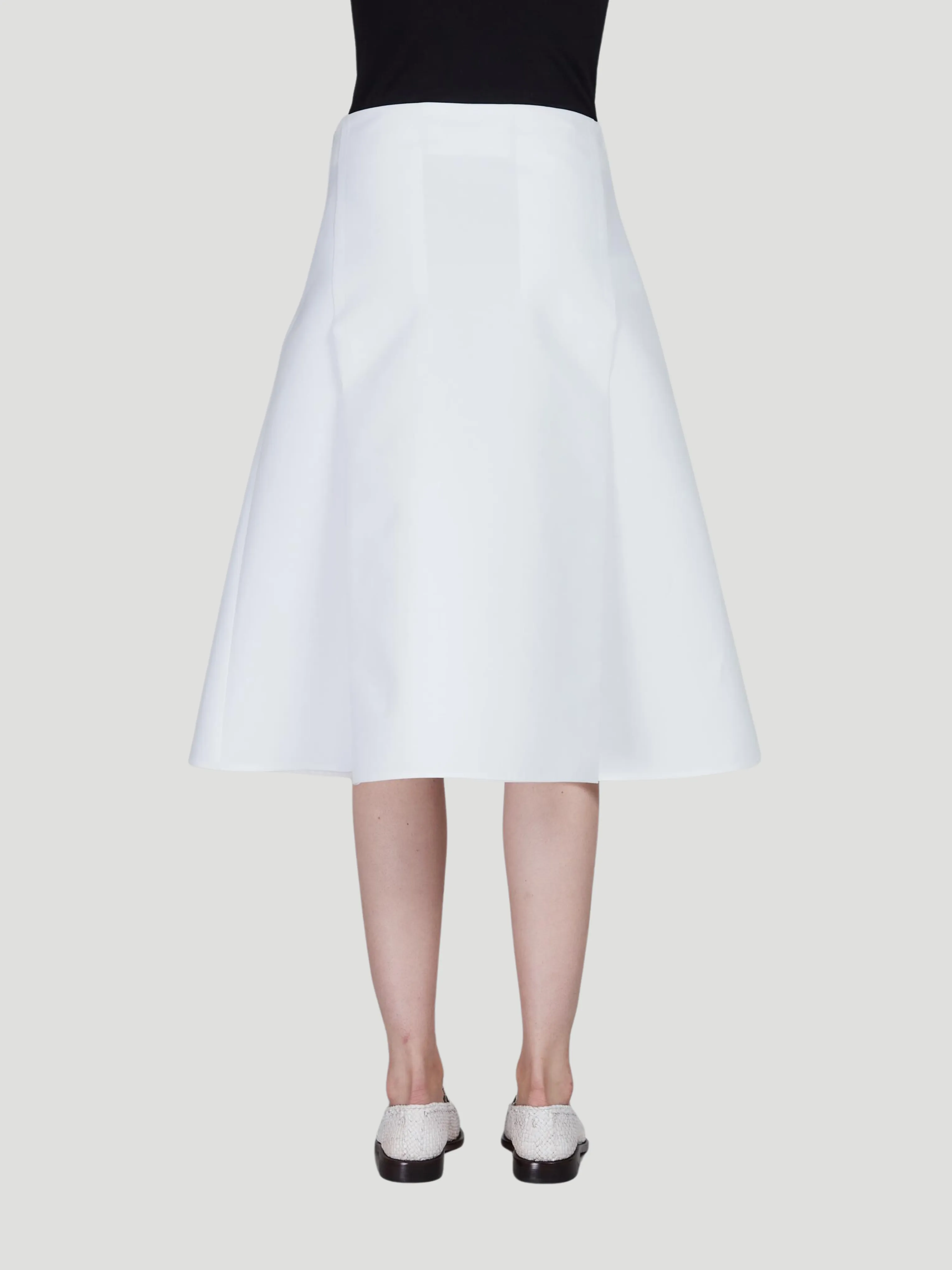 White Cotton A-Line Midi Skirt