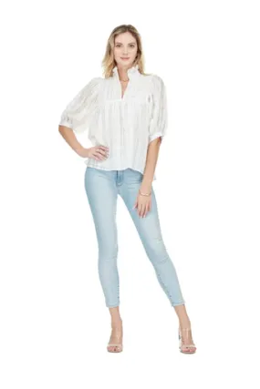 White High Neck Top with Puff Sleeves