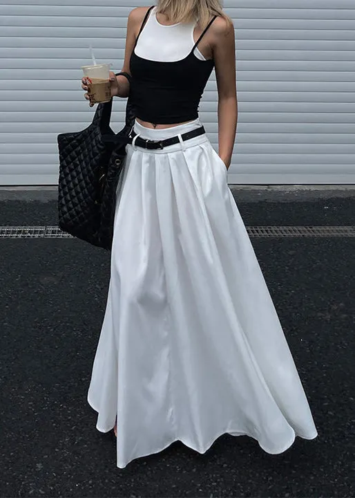 White High Waist Cotton Skirts with Pockets