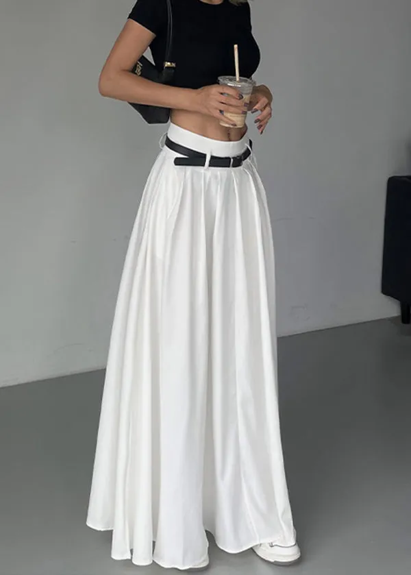 White High Waist Cotton Skirts with Pockets