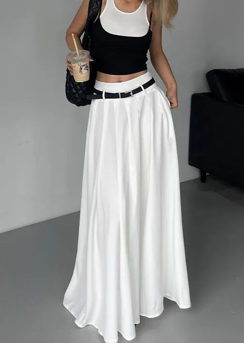 White High Waist Cotton Skirts with Pockets