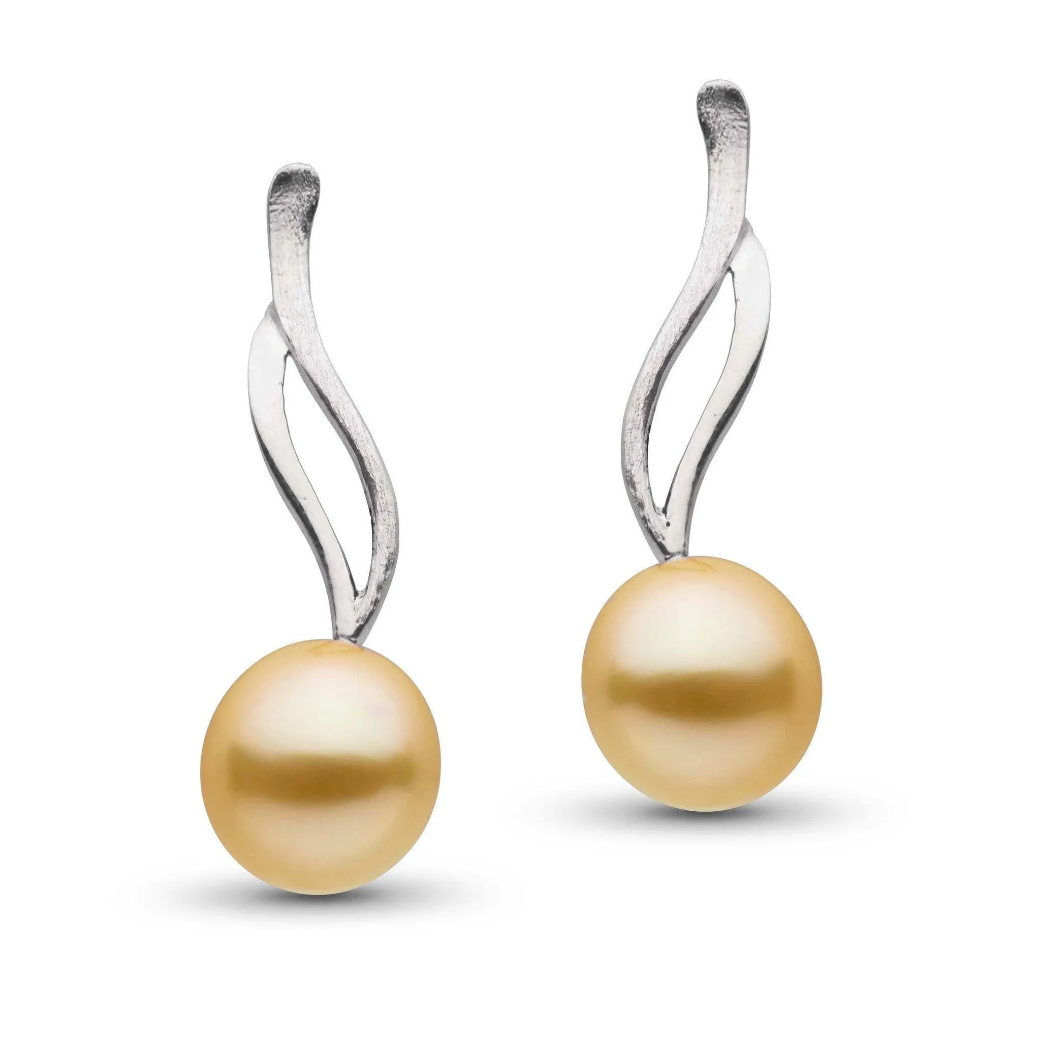 Elegant Wisp Earrings with 9.0-10.0 mm Golden South Sea Pearls