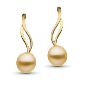 Elegant Wisp Earrings with 9.0-10.0 mm Golden South Sea Pearls