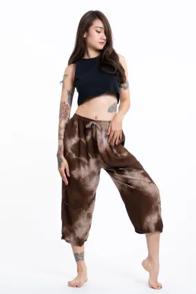 Women's brown tie dye drawstring yoga massage cropped pants