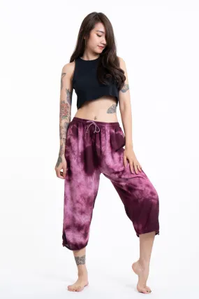 Women's dark purple tie dye drawstring yoga massage cropped pants