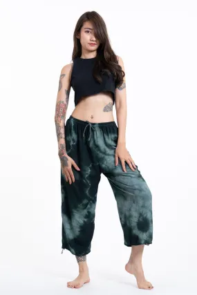 Women's dark teal tie dye drawstring yoga massage cropped pants