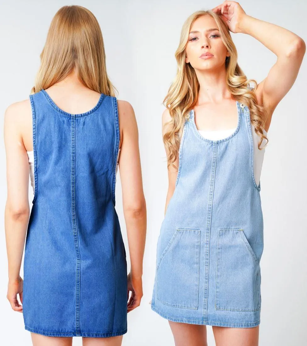 Womens Denim Pinafore Dresses, Sizes 6 to 14