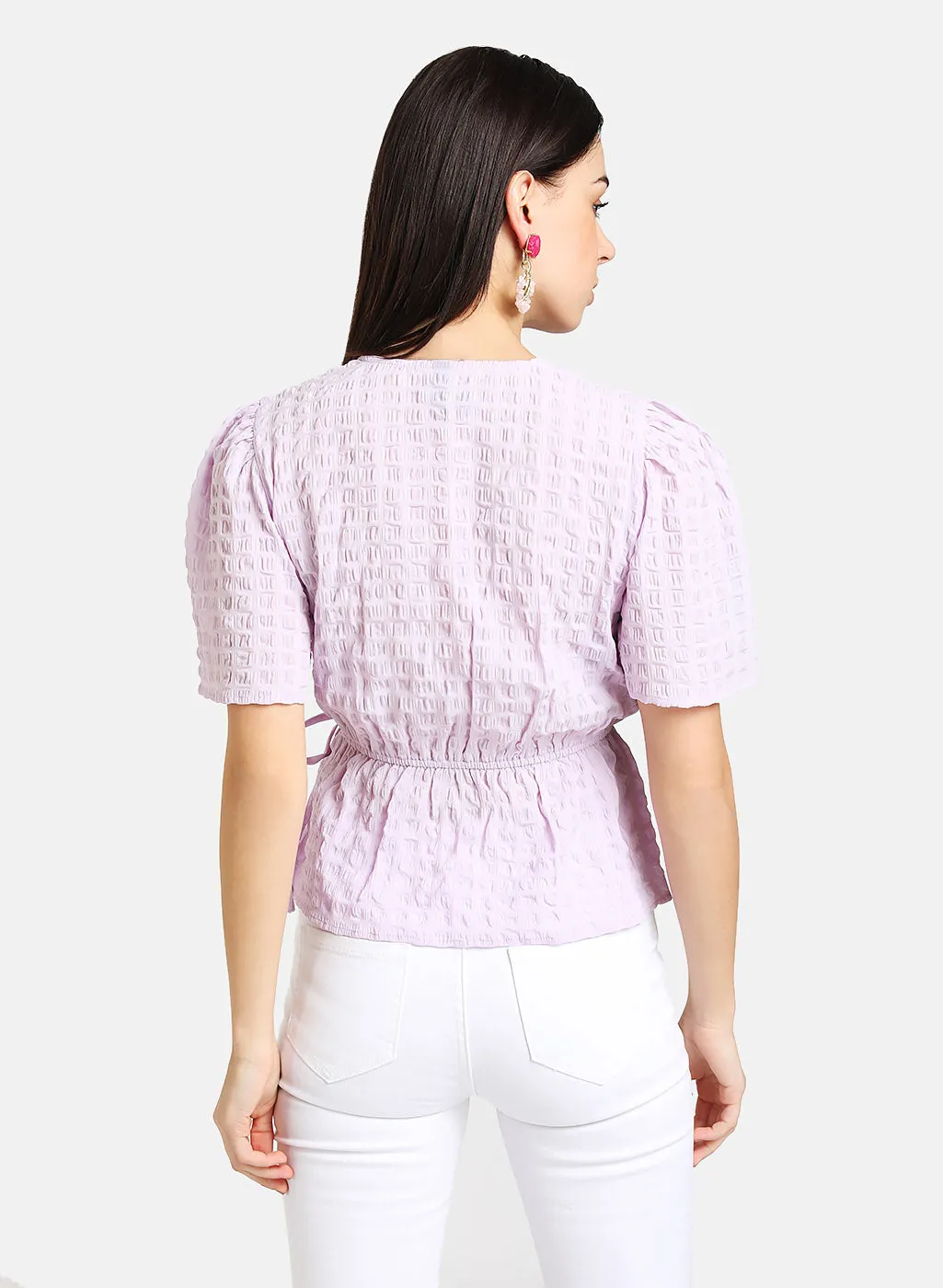 Stylish Puff Sleeve Top With Peplum