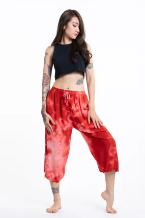 Women's red tie dye drawstring yoga massage cropped pants