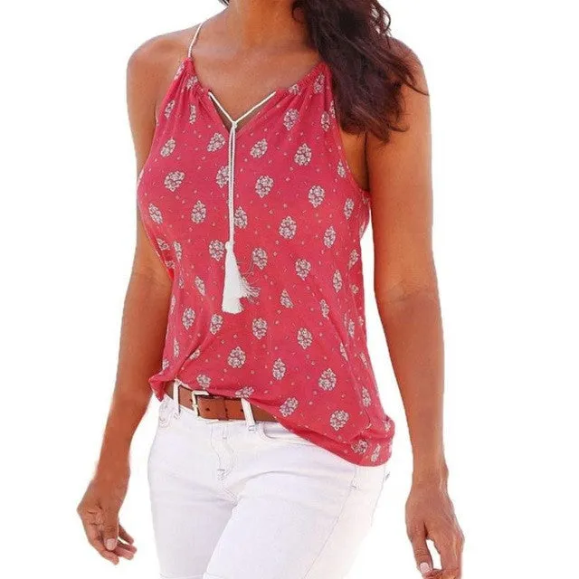 Sleeveless Women's Camisole Tank Top with Print